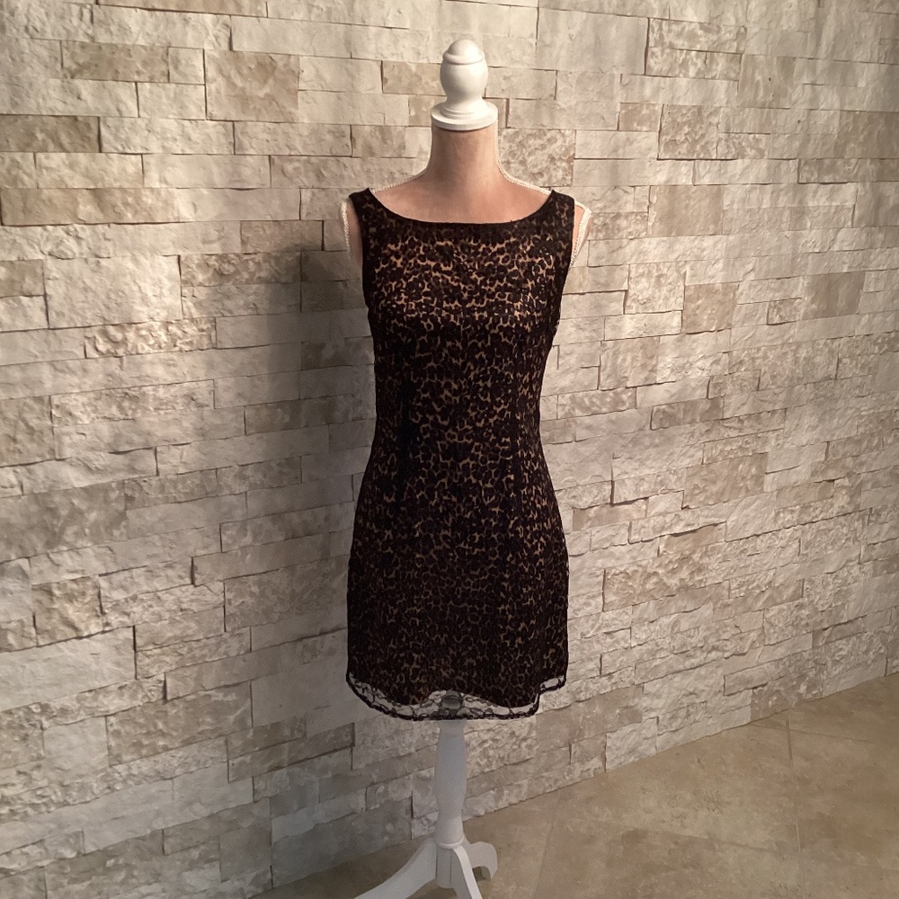 Rampage Black Lace Overlay Animal Print Dress